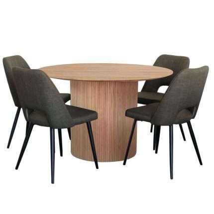 Miami 5 piece dining set with natural table and olive chairs