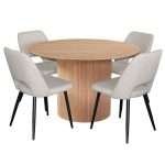 Miami 5 Piece Dining Set with Zara Ivory Chairs and Natural Finish Table