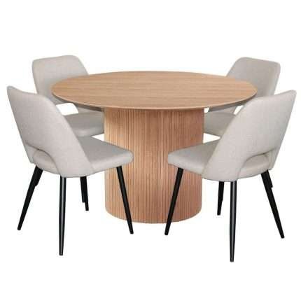 Miami 5 Piece Dining Set with Zara Ivory Chairs and Natural Finish Table