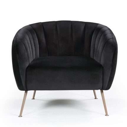 Monet Accent Chair with Black Velvet upholstery and Bronze Metal legs