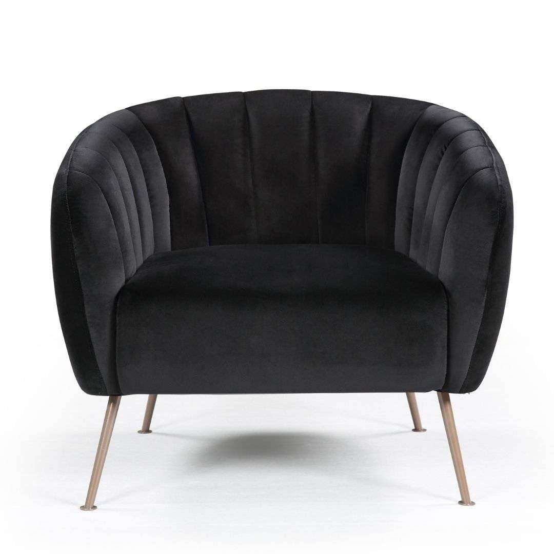 Monet Accent Chair in Black Velvet Monet Accent Chair with Black Velvet upholstery and Bronze Metal legs