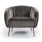 Monet Accent Chair in Slate Velvet with Bronze Metal Legs