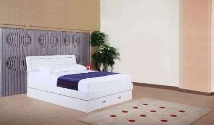 Mosman Double Gas Lift Bed in white high gloss with storage