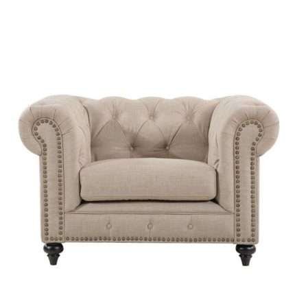 Natural Linen Chesterfield Arm Chair with Vintage Charm