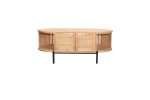 Otis 2 Door Coffee Table with oak, rattan, black steel base