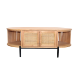 Otis 2 Door Coffee Table with rattan insert and oak finish
