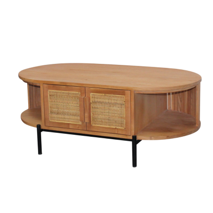 Otis 2 Door Coffee Table with rattan insert and oak finish