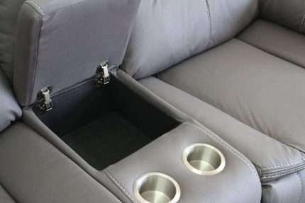Close-up of Otto Power Motion recliner console with cup holders