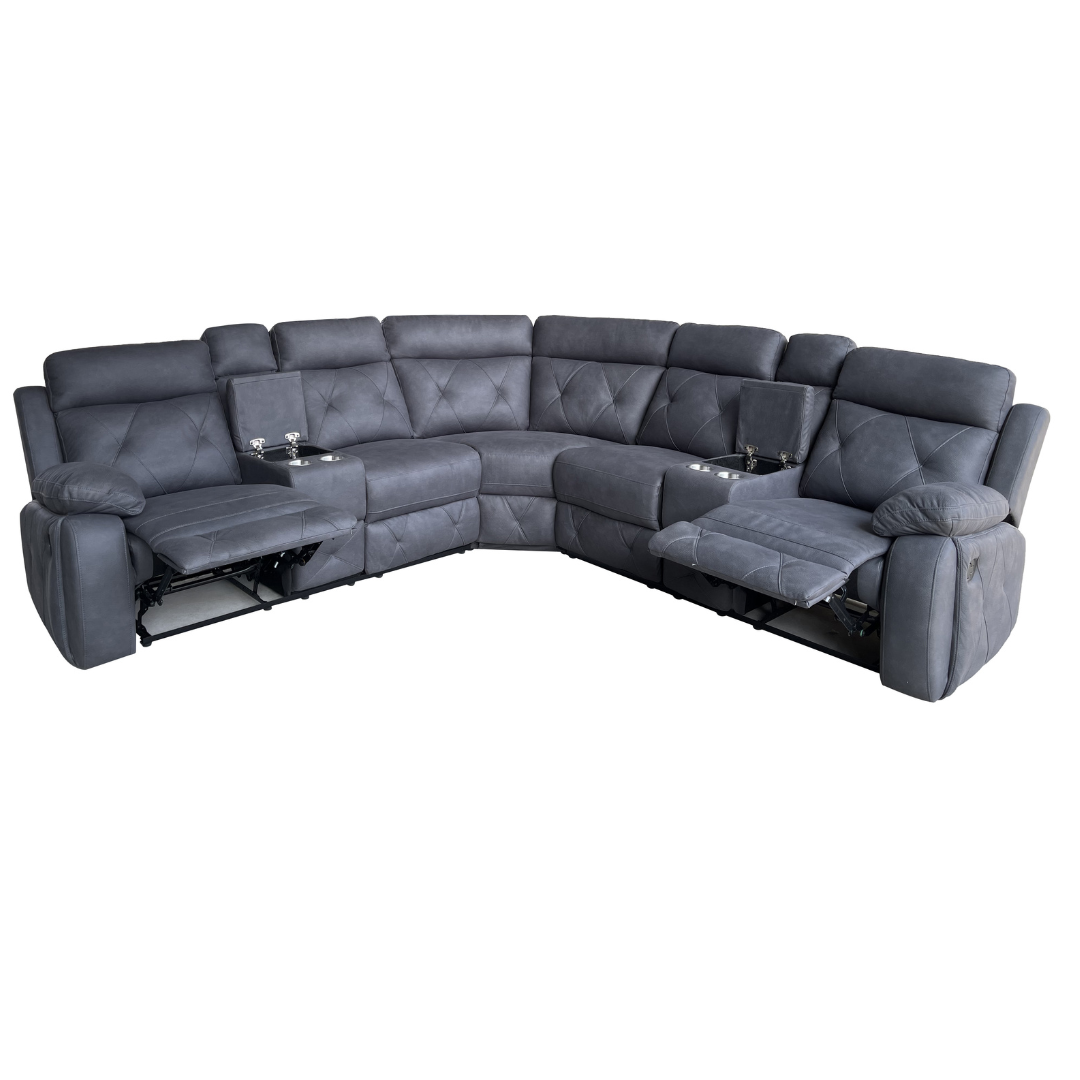 Oxley Corner Recliner Set Charcoal Luxurious Oxley Corner Recliner Set in charcoal with recliners and cup holders