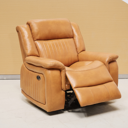 Tan faux leather Paragon Power Motion Recliner with comfort