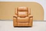 Tan faux leather 2 seater recliner with power motion and cupholders