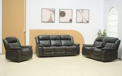 Paragon Power Motion Recliner Set in Black Charcoal Faux Leather