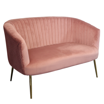 Luxurious Perla 2 seater blush velvet sofa with gold legs