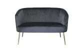 Perla black velvet 2-seater sofa with gold legs, fluted back