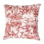 Red toile cushion in velvet fabric for home decor