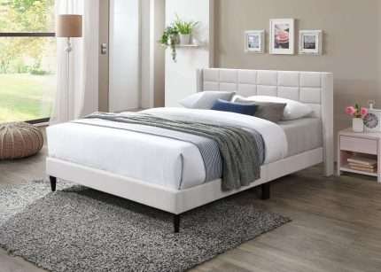 Regina Double Bed natural fabric in a stylish bedroom setup