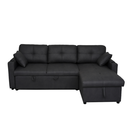 Romy black sofa bed with storage chaise for modern homes