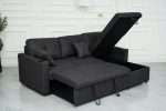 Romy black sofa bed with reversible storage chaise open