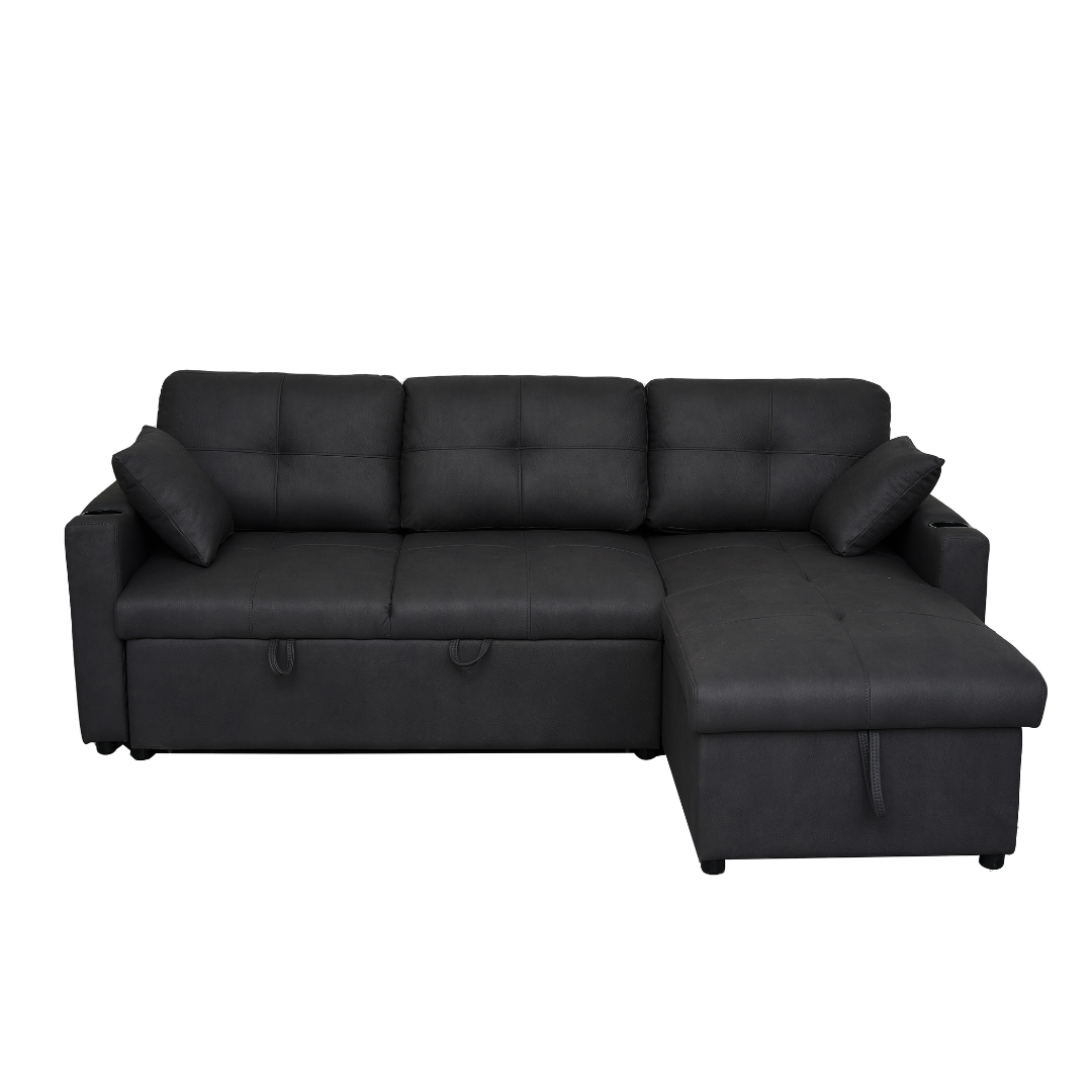 Romy Black Sofa Bed with Storage Chaise Romy black sofa bed with storage chaise for modern homes
