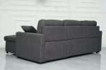 Romy charcoal fabric sofa bed with storage chaise, side view