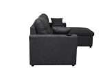 Side view of Romy sofa bed with storage chaise in black