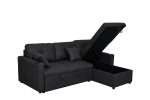 Romy sofa bed with storage chaise in black, ideal for modern homes
