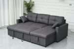 Romy Sofa Bed with storage chaise in charcoal fabric in living room