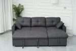 Romy Sofa Bed Charcoal with storage chaise, modern and versatile.