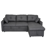 Romy sofa bed with storage chaise in charcoal fabric