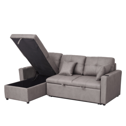 Romy Sofa Bed in Truffle II with storage chaise open