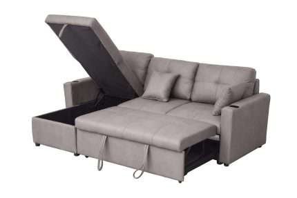 Romy Sofa Bed in Truffle II with reversible storage chaise