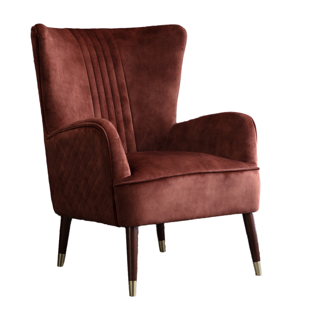 Rust Red Sherlock Wingback Chair Luxurious Sherlock Wingback Chair in rust red velvet upholstery