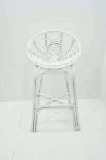 Sabah bar stool in white rattan with curved seat and footrest