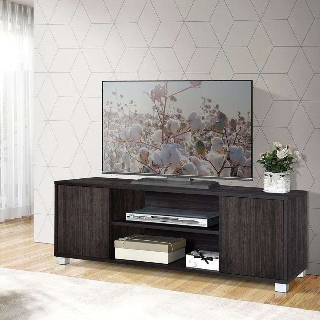 Seneca Walnut Entertainment Unit Seneca entertainment unit walnut finish with TV and decor