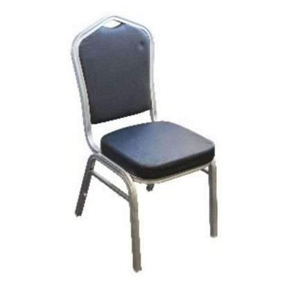 Stackable banquet chair in silver and black faux leather