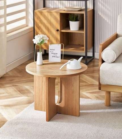 Stylish Soho Side Table with round Oak veneer top in modern living room