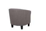 Back view of Tasman Tub Chair in taupe fabric with wooden legs