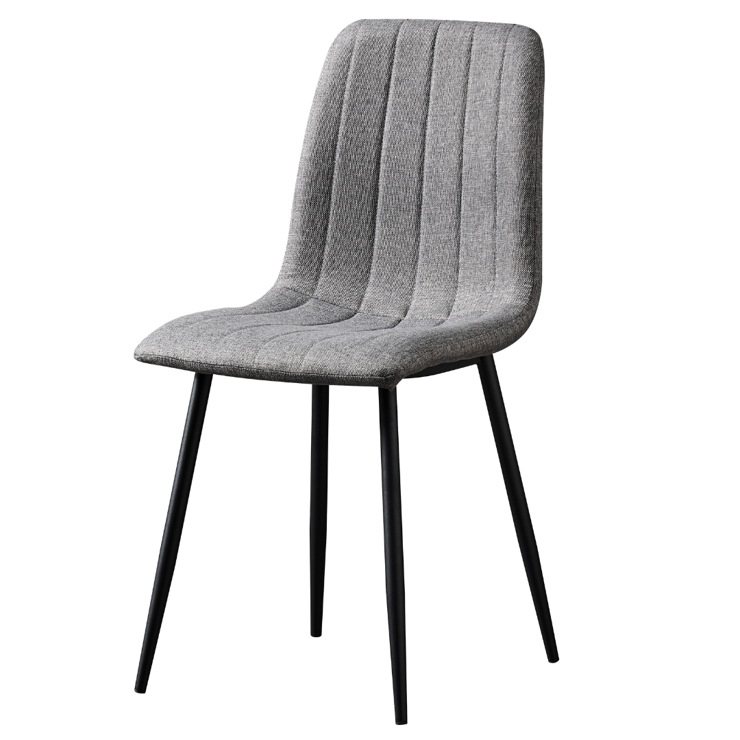Theo Chair in Grey Fabric Theo Chair with grey fabric upholstery and steel frame