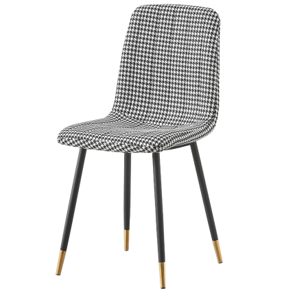 Theo Chair with houndstooth fabric and black steel legs with gold tips