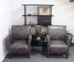 Pair of Theodore Arm Chairs in dark grey vintage faux leather