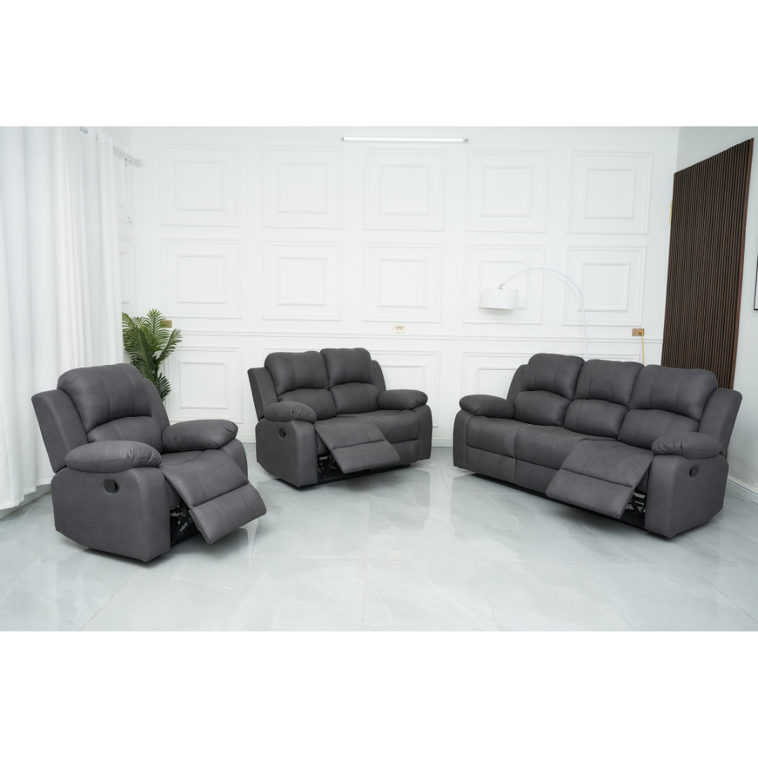 Valor Recliner Set Charcoal - 3 Piece Valor 3-piece manual recliner set in charcoal fabric