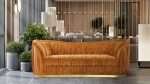 Velmoré 3 Seater Sofa with rust chenille upholstery and gold base