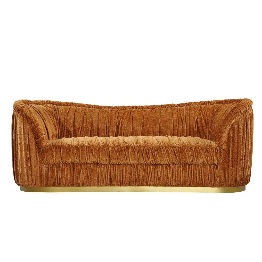Velmoré 3 Seater Sofa in Rust Chenille Velmoré 3 seater rust chenille sofa with gold base