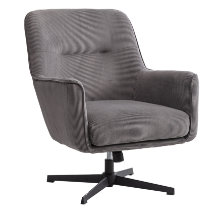 Wentworth swivel chair in grey corduroy fabric, elegant and modern