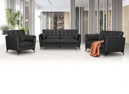 Winston 3 Seater Sofa Classic Black 100% Leather Living Room