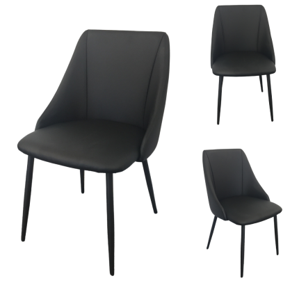 Zurich dining chair in black faux leather with steel legs, modern design